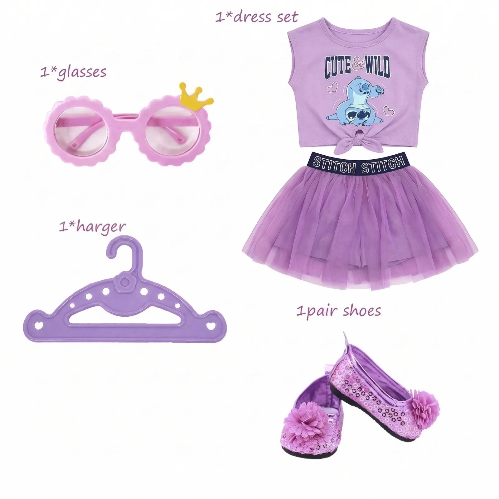 8 Pcs/Set Purple flower dress For 43 Cm Baby Reborn Doll Clothes Accessories 18 Inch Doll Girls Toys Our Generation Nenuco