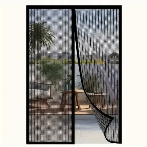 1pc Magnetic Blackout Mesh Screen Door Curtain with Easy-Clean Soft Net Breathable Summer Mosquito Barrier for Patio, Balcony