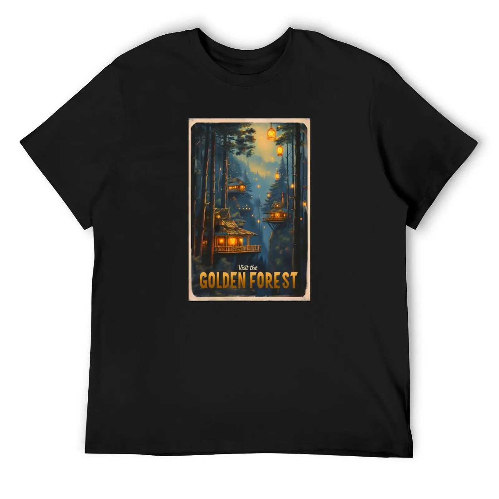 

Visit the Golden Forest - Vintage Travel Poster - Fantasy T-Shirt graphics blanks Funny t-shirts anime shirts men