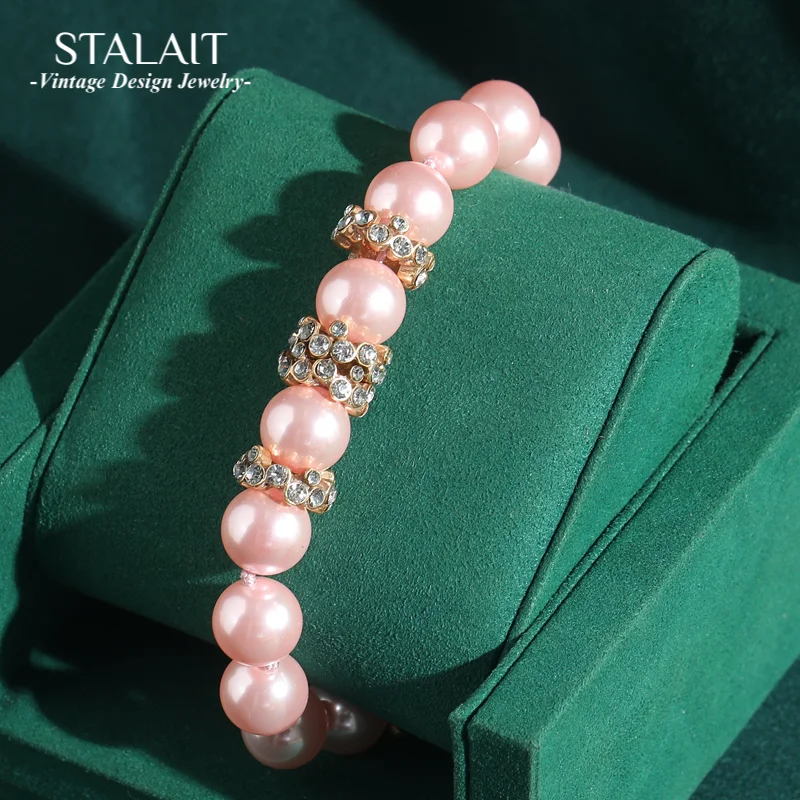 

Vintage Pink Pearl Bracelets For Wedding Rhinestone Beaded Luxury Charms Jewelry Designers Valentine Day Gift Woman 2025 New