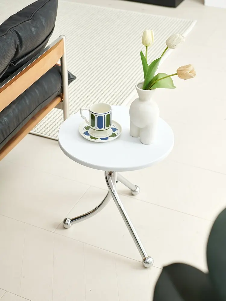& Simple Antique Style Iron Side Table with Artificial Board Top for Living Room Bedroom Balcony-Small Bedside Corner Tea Table - view 3