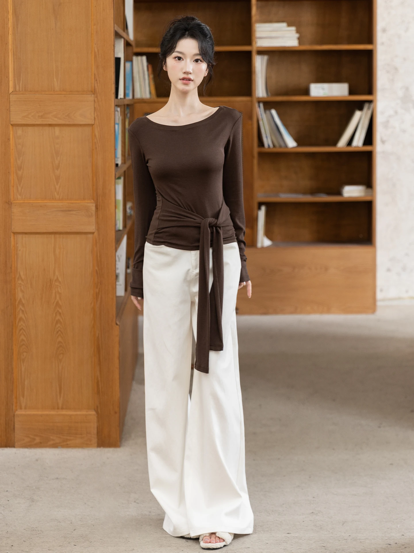 

Футболка SerioLudere Egg Boy Lazy Modal с поясом, приталенная, белая, базовая, женская, модная, с длинным рукавом, из других материалов