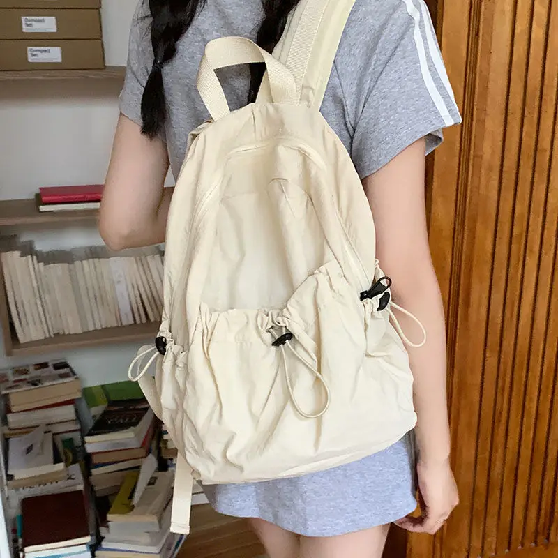 

Nylon Backpack Ins Large Capacity Middle School Student Portability Schoolbag Female Fallow Travel Minority Solid Color Backpack