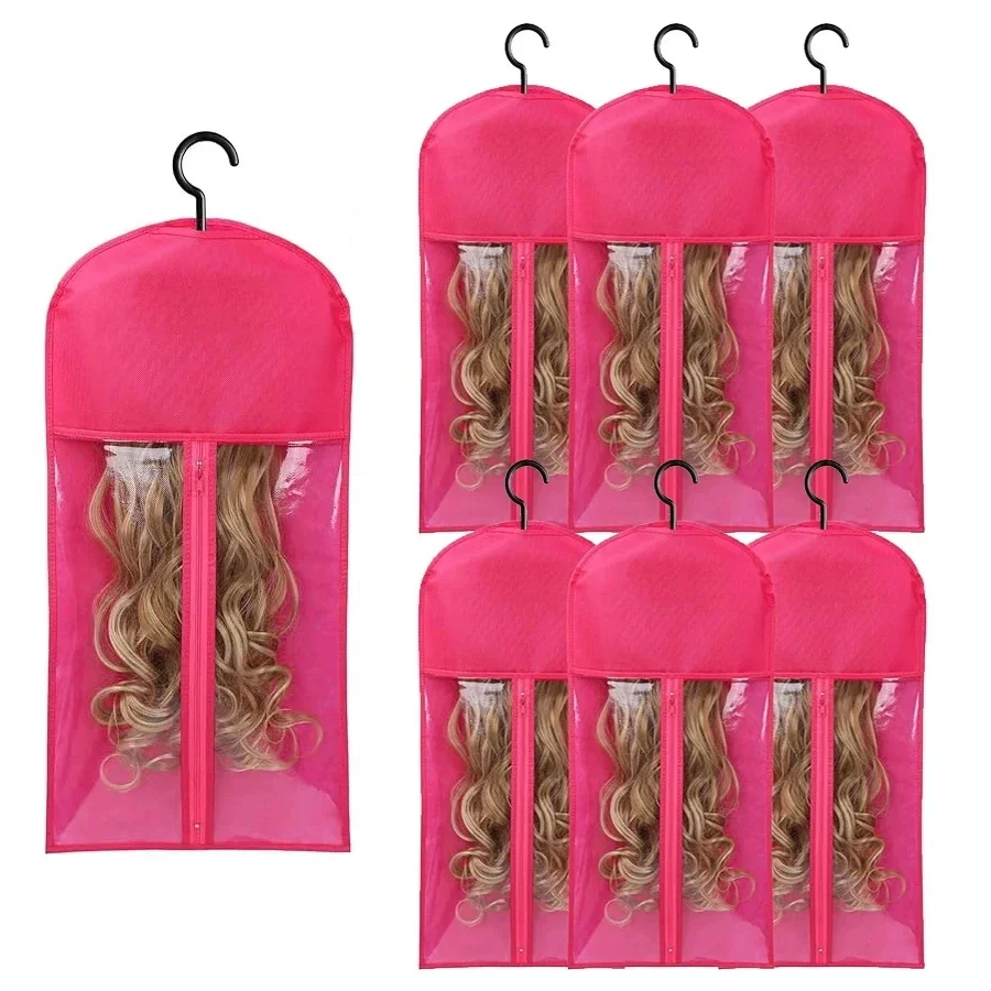 

6pcs Long Hair Extensions Storage Bag 60cm 22inch Non-Woven Dust Proof Wigs Carrier Bags With Plastic Hanger For Home Organizer