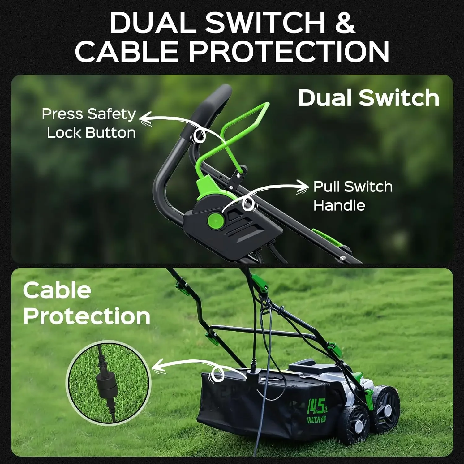 16-Inch 15.5 Amp 2-in-1 Electric Dethatcher and Scarifier with 14.5-Gallon Removable Thatch Collection Bag, Lawn Dethatcher