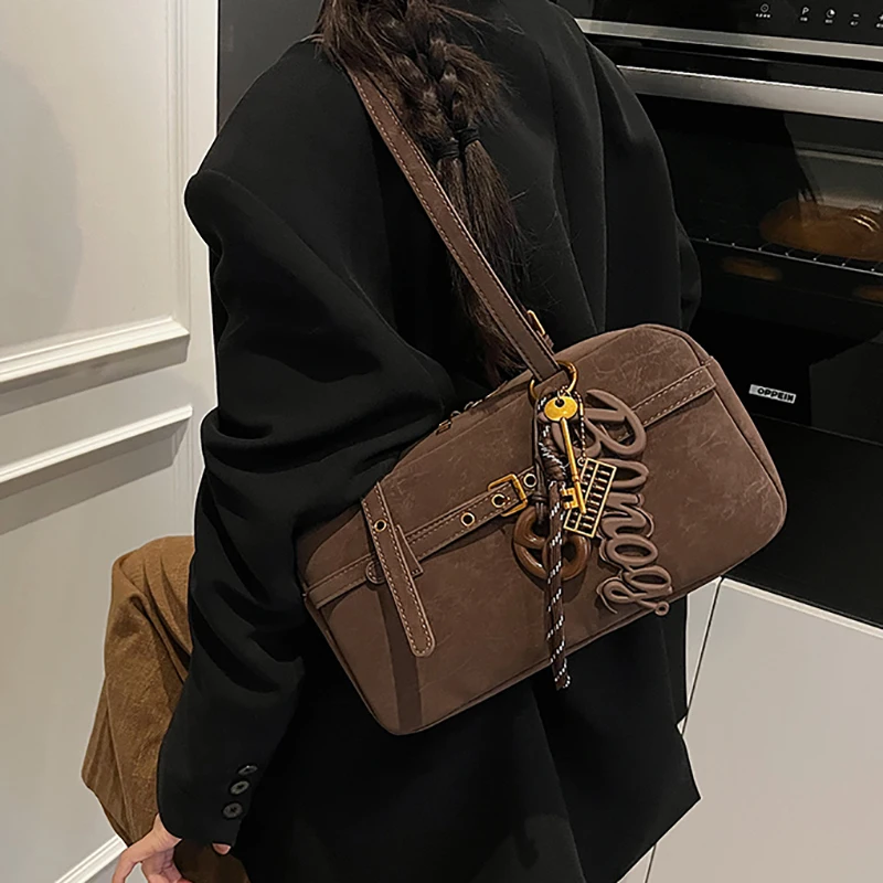 

Square Shoulder Bags for Women Retro Small Boston Bag Pure Color PU Leather Large Capacity Totes 2025 Latest Trend Handbag Purse