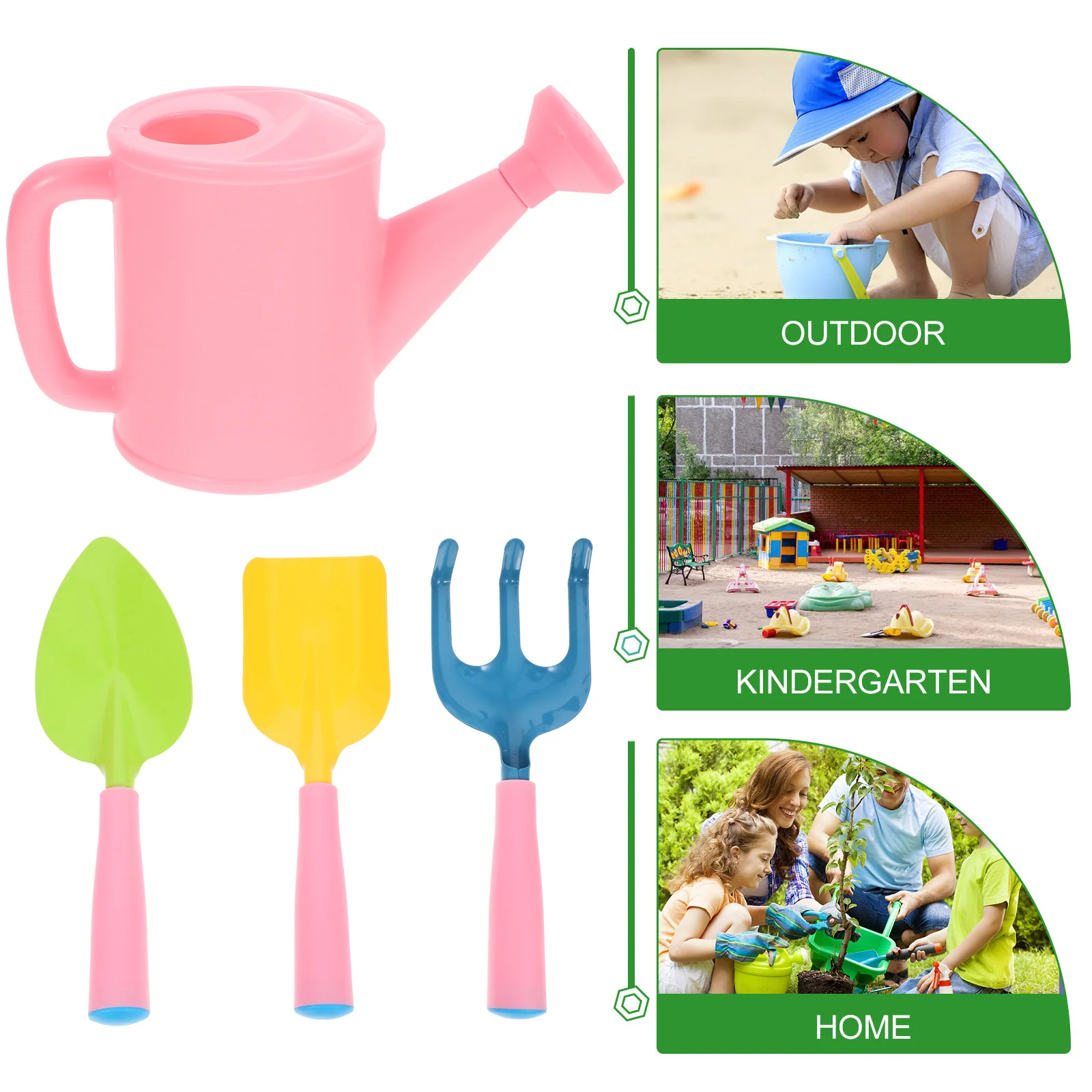 

1 комплект детских садовых инструментов, лопата, грабли, лейка, забавный цветной двор для пляжа, сада, двора, песка, игры на свежем воздухе, дети