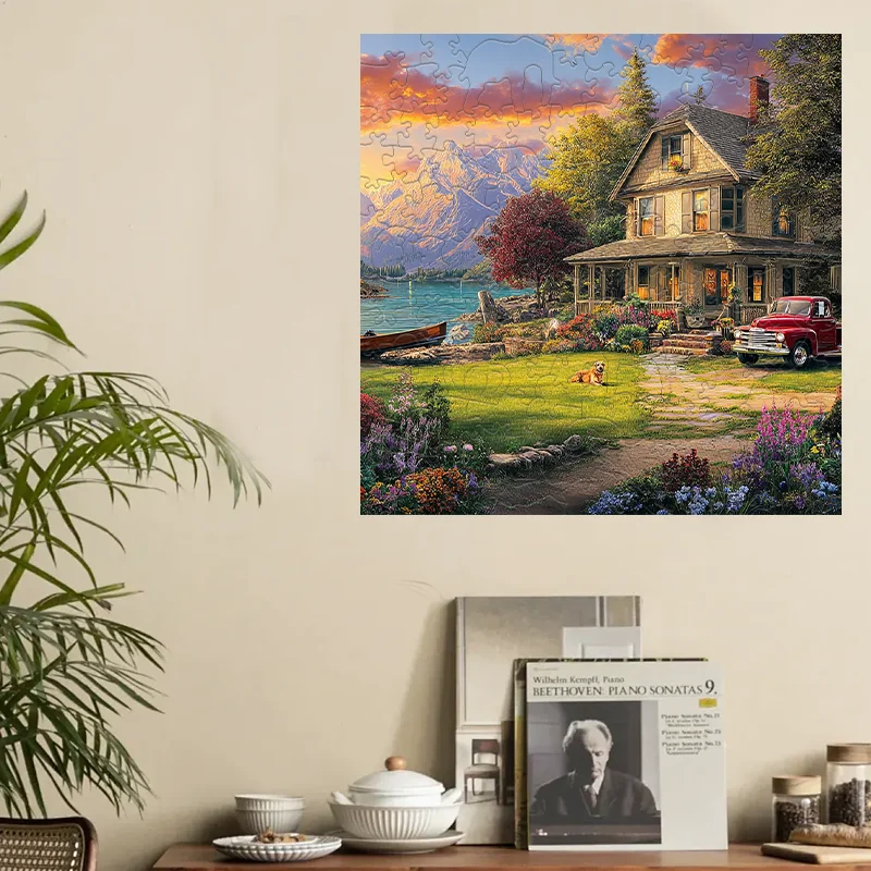 Houten legpuzzels voor ontspannen landelijk leven, doe-het-zelf-stressverlichtende entertainmentspel-legpuzzels, kerstcadeaus.