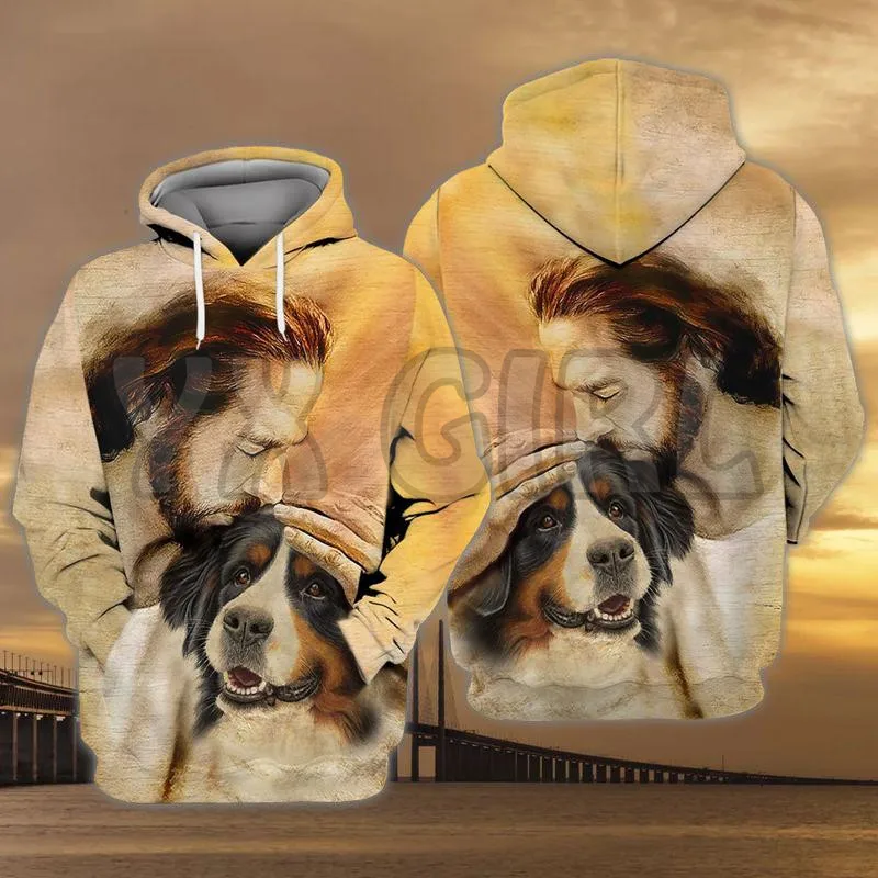 Bernese Mountain With God  3D Printed Hoodies  Unisex Pullovers Funny Dog Hoodie Casual Street Tracksuit