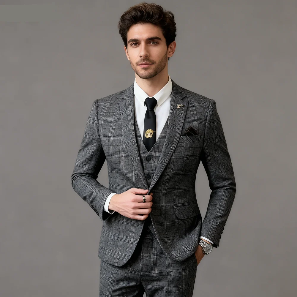 

6XL Italian Style Elegant Business Cotton Linen Casual Fine Terno De Cânhamo (Blazer + Vest + Pants) for Dapper Gentleman