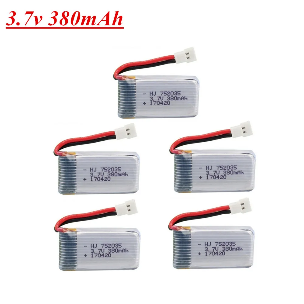 Lipo battery For Hubsan X4 H107 H107L H107D JD385 JD388 RC Helicopter Drone battery 752035 3.7v 380mAh Battery 1pcs to 5pcs