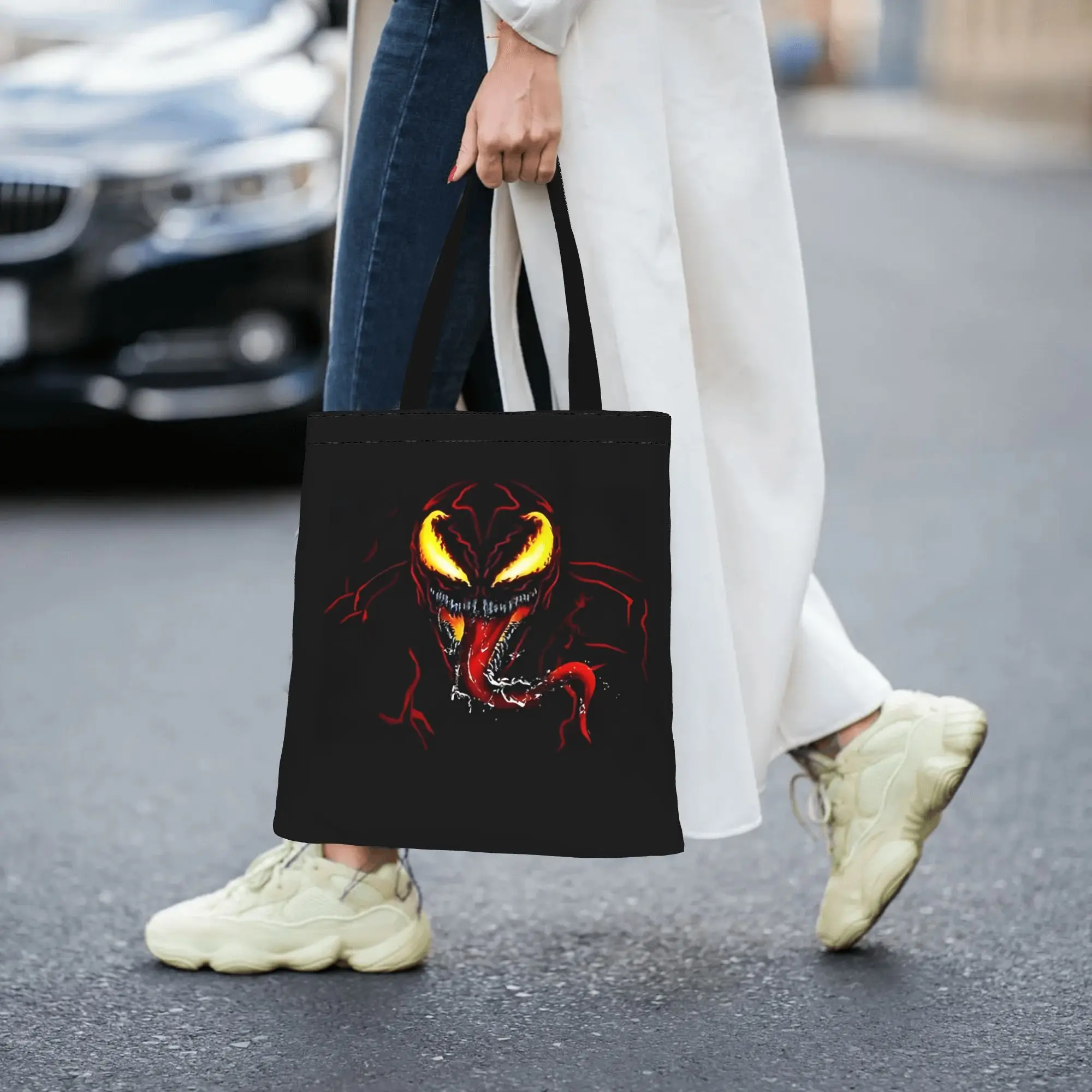 

2026 women's bag Carnage Reusable Double Sided Canvas Tote Bag Shoulder Marvel Handbag
