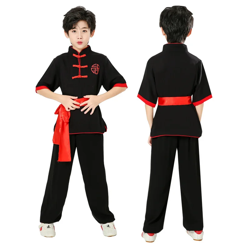 Fato de Tai Chi Wushu manga curta infantil, uniforme de Kung Fu, performance tradicional para adultos, artes marciais, crianças, roupas de Kung Fu, verão