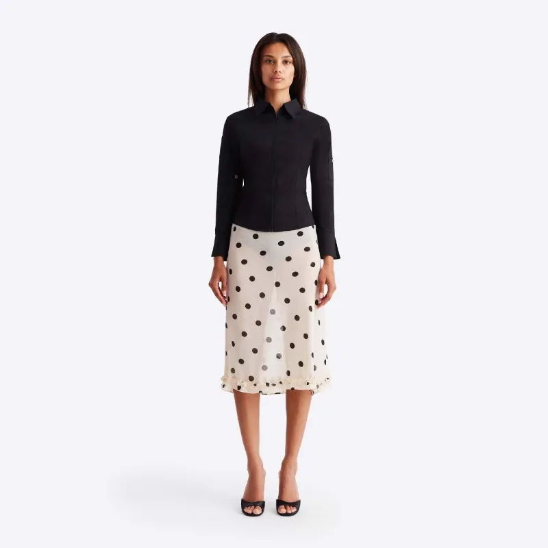 

Y2k Fairy Skirts Polka-Dot Midi Skirt Women Tulle Edible Tree Fungus See Through Low Rise Ruffled Hem White Black Mesh Skirts