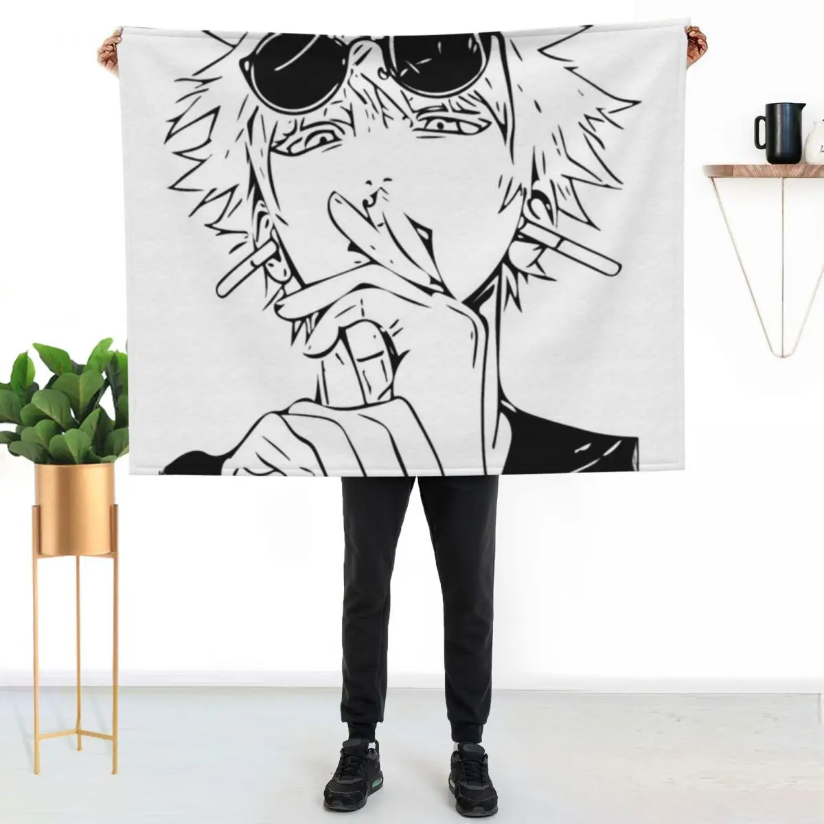 Gojo Satoru Sticker Throw Blanket Fuzzy Plush Throw Blanket for Sofa Chair