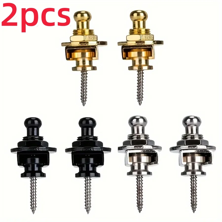 2 Stück Premium-Gitarre aus Legierung mit Verriegelungsgurt, Gold und Schwarz, sicher und stilvoll für Akustikgitarre, E-Gitarre und Bass