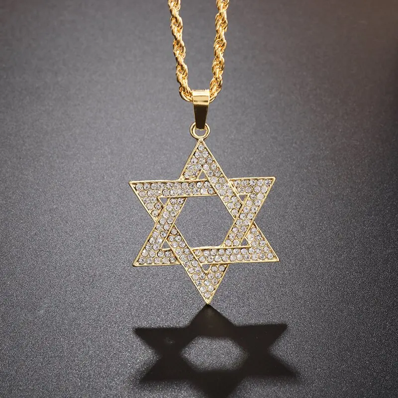 Exquisite Hip Hop Star of David Pendant Men Women Gold Color Star Inlaid Zircon Necklace Charm Trend Jewelry Birthday Gift