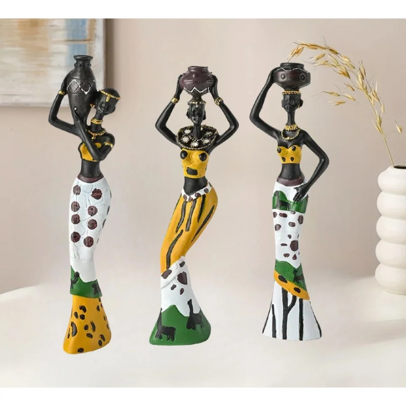 3-teiliges Set Afrikanische Frauenfiguren Kreative Heimdekoration, Figuren-Skulptur, für Arbeitszimmer, Büro, Wohnzimmer, TV-Schrank
