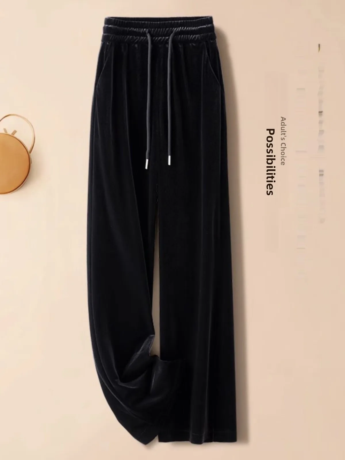 Gold Velvet Wide Leg Pants Women's Slim Fit Drapey High Waist 2026 Spring Autumn New Style Black plus Size Casual Straight Le...
