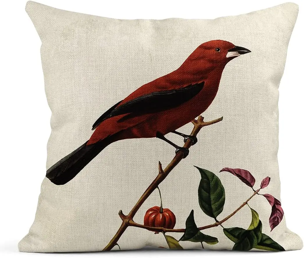 

Linen Throw Pillow Cover Autumn Bird Branches Home Decoration Pillowcase Square Sofa Cushion Cover 40X40cm