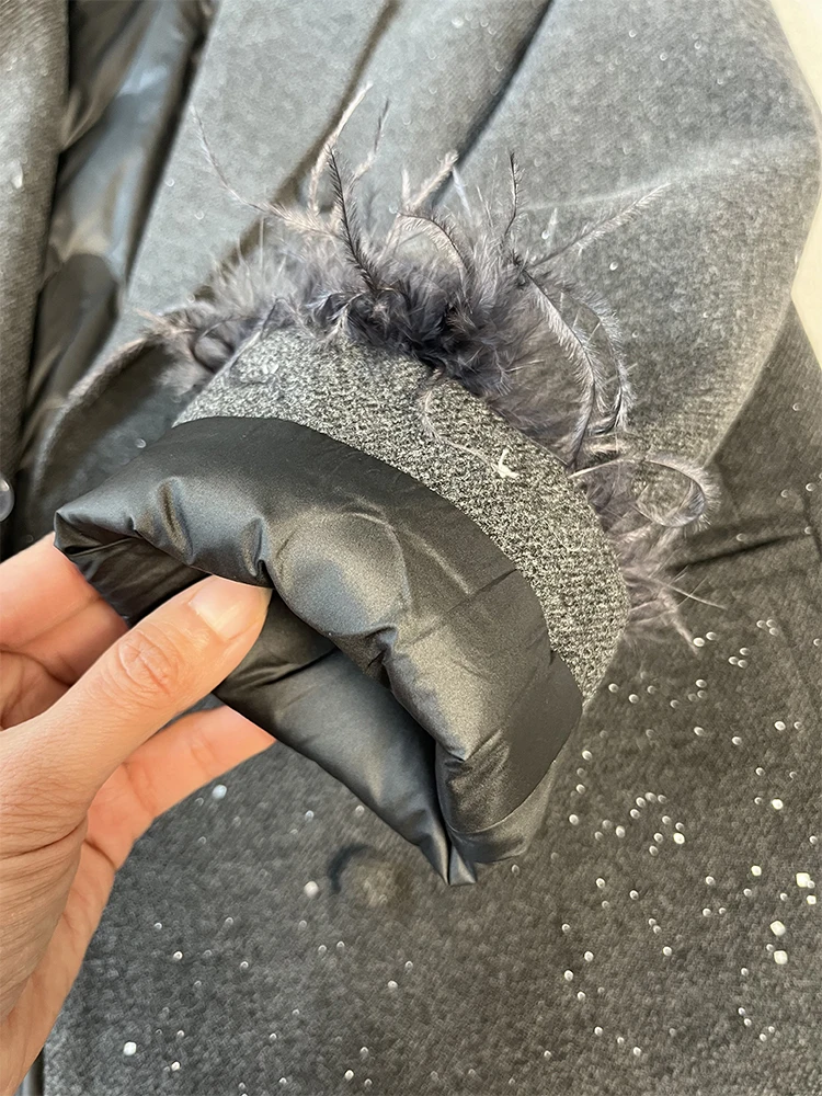 겨울 여성용 다운 수트 재킷 단색 라펠 패션 두꺼운 코트 신상 더블 브레스티드 루즈 출퇴근용 상의