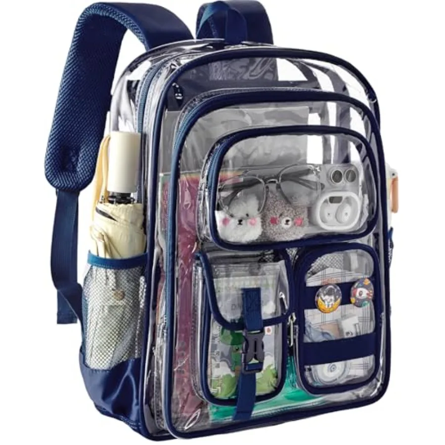 

Three-layer Clear Backpack, Heavy Duty Clear Bookbag for,See Through Backpack Transparent Bag for Girls Boys Navy