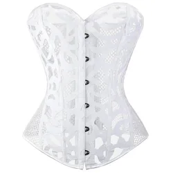 White Corset Top Vintage Gothic Women Overbust Sexy Bustier  Hollow Out Mesh Lace up Body Shaper Slimm Waist Korsett