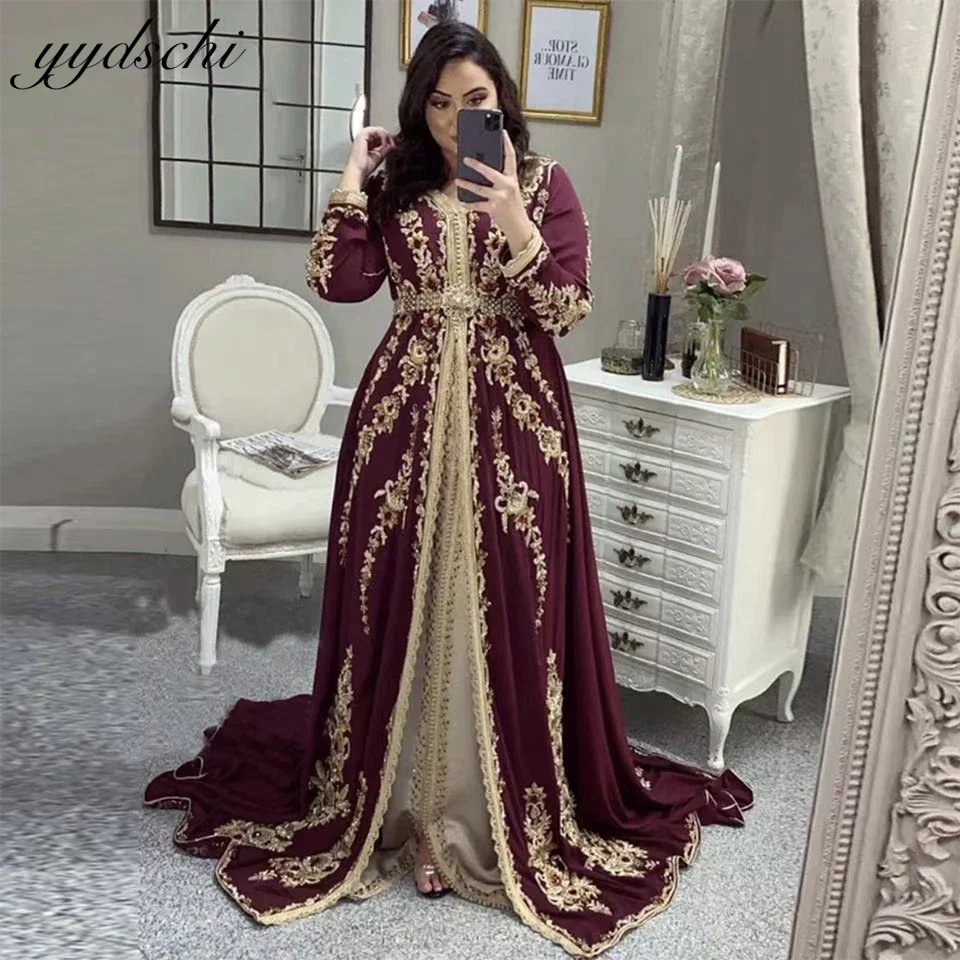 

Customized Burgundy Appliques Belt A Line Evening Gala Wedding Dresses 2024 Long Sleeves Formal Bridal Gowns For Plus Size Women