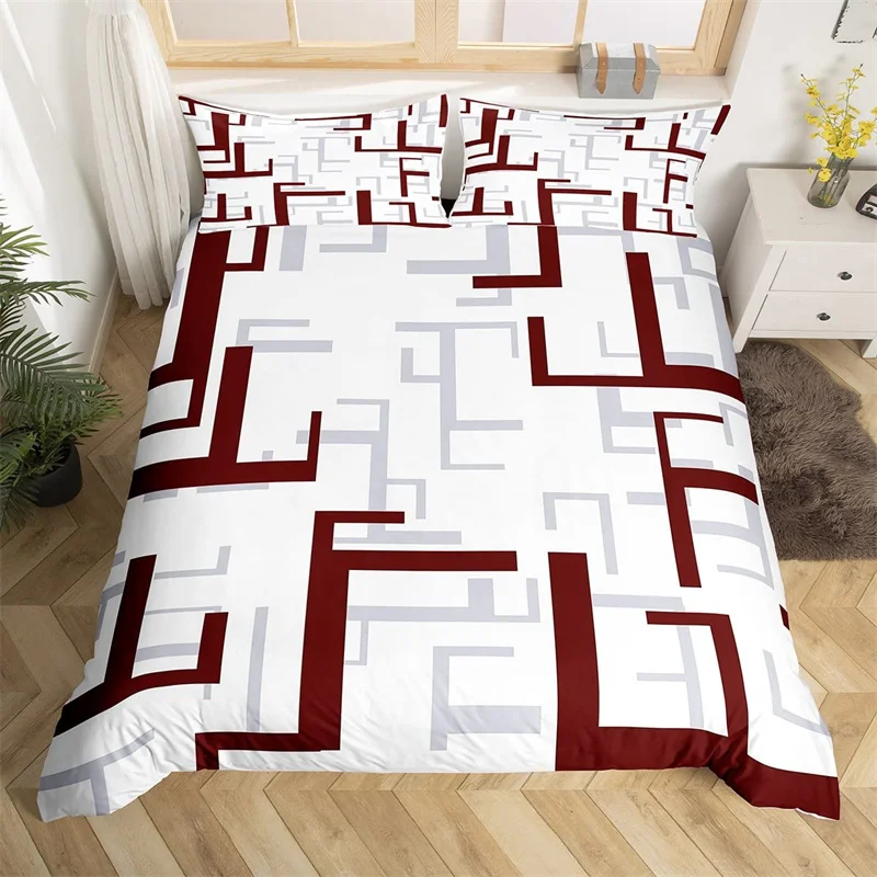

Modern Geometric Duvet Cover 3D Abstract Lines Bedding Set Microfiber Lattice Plaid Comforter Cover Single Double Twin King Size