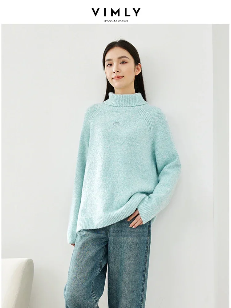 Vimly Blue Casual Straight Turtleneck Women\'s Sweater 2023 Winter New Thick Warm Knitted Pullovers Female Jumpers Knitwear 16518