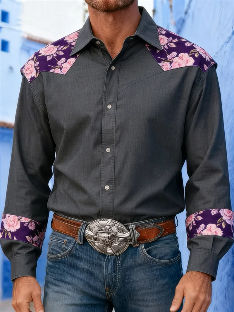 

Новая мужская рубашка с длинным рукавом и воротником в западном стиле, с 3D-принтом цветочного узора, мягкая и комфортная.