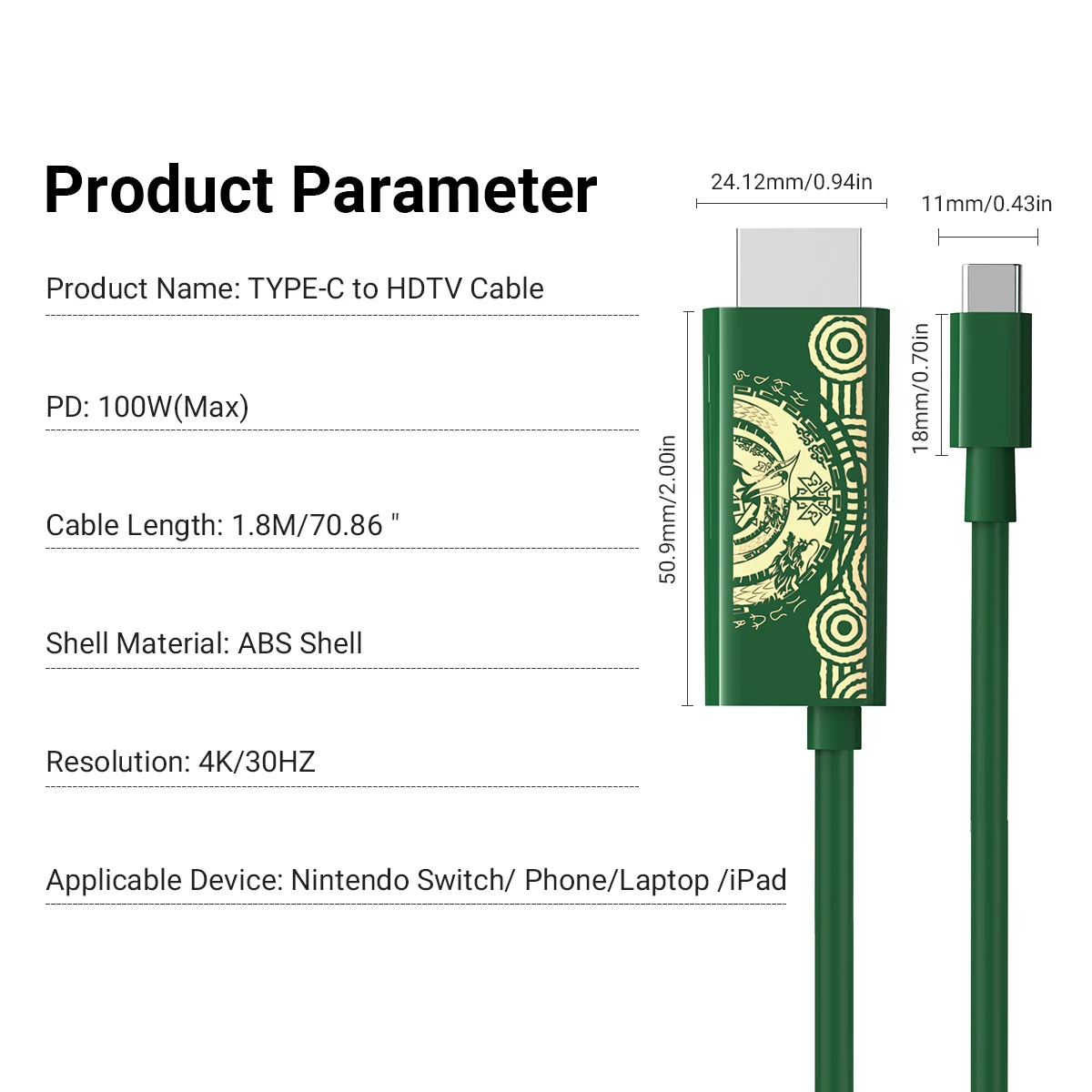 Type-C to HDMI Conversion Cable Replaces The Switch Docking Station for TV Projection Screen, Nintendo Switch OLED Dock