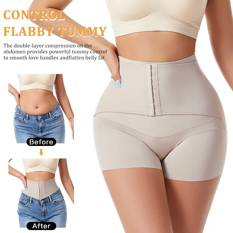 Women High Waist Tummy Control Shapewear Shorts Hook Closure Slim Body Shaper Butt Lifting Panties Anti Thigh Shaping Underwear
