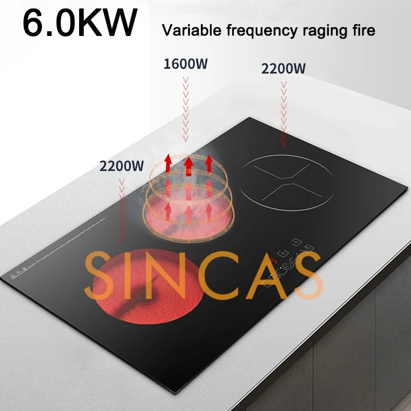 Fornello a induzione a tre teste Stufa elettrica in ceramica a tre fuoco incorporata Fornello a induzione commerciale per uso domestico Stufa multifuoco