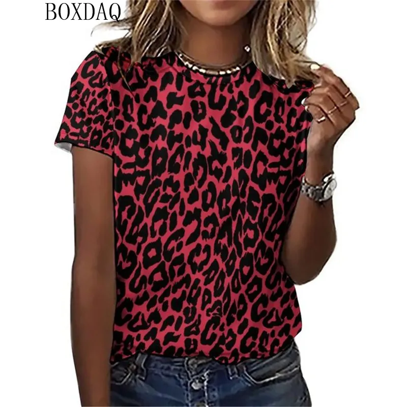 Summer Women 3D Print T-Shirts Short Sleeve Round-Neck Leopard Pattrern Fashion T Shirt Loose Casual Oversized Female Tops Tee