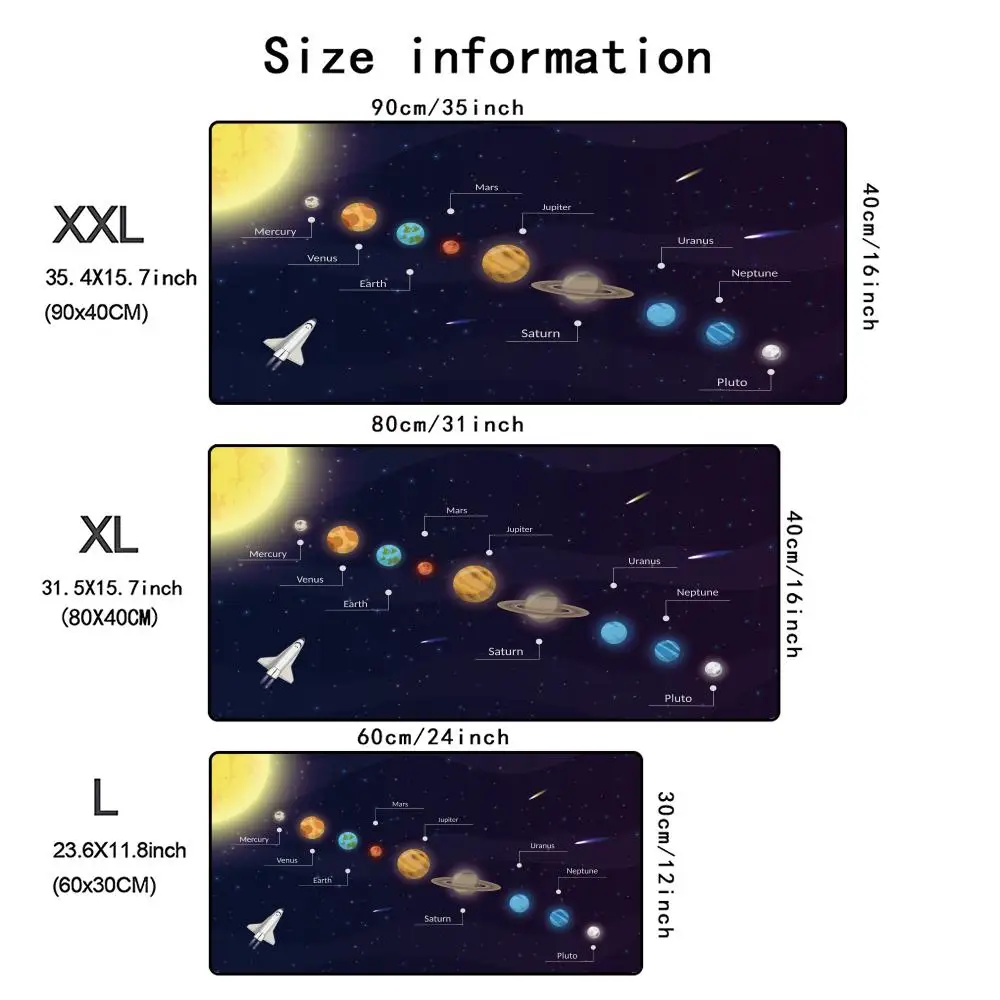 لوحة ماوس على شكل كواكب النظام الشمسي، لوحة ماوس كبيرة مقاس XXL، لوحة مفاتيح، سجادة مكتب ناعمة، حصيرة مكتبية، وسادات ماوس طويلة