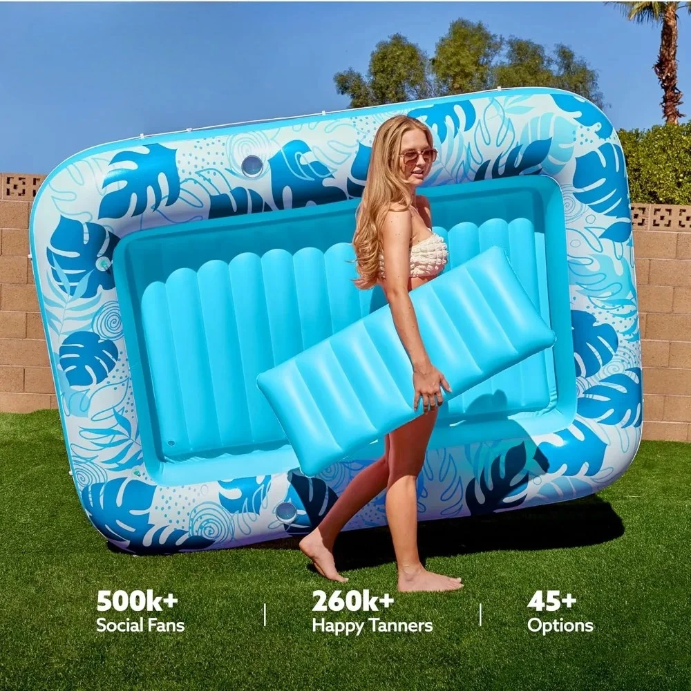 

85" x 57" Extra Large Pool Floats Adult with Pillow, 4 in 1 Suntan Tub Raft Floatie,Sunbathing Bed Lounge for Water , XL-Blue