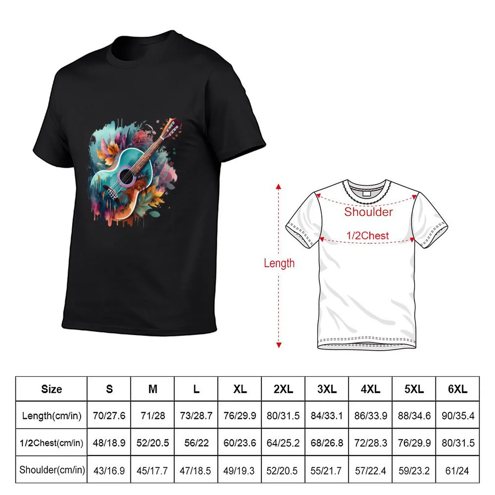 Gitar watercolor painting T-Shirt anime figures cotton graphic tees men t shirt