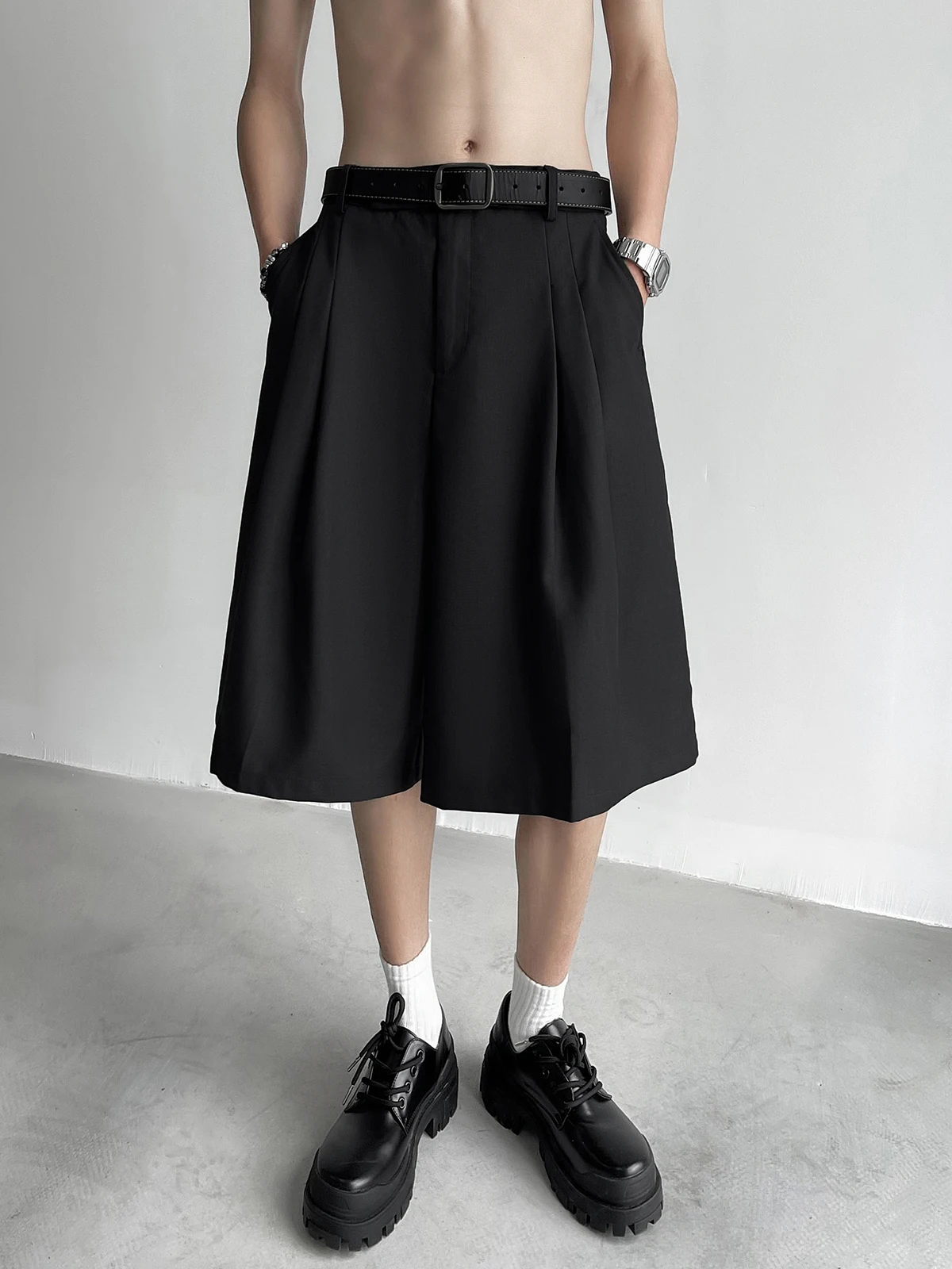 

Летние тонкие широкие брюки-капри для мужчин, повседневные, струящиеся, легкие, модные, прямого кроя, в корейском стиле