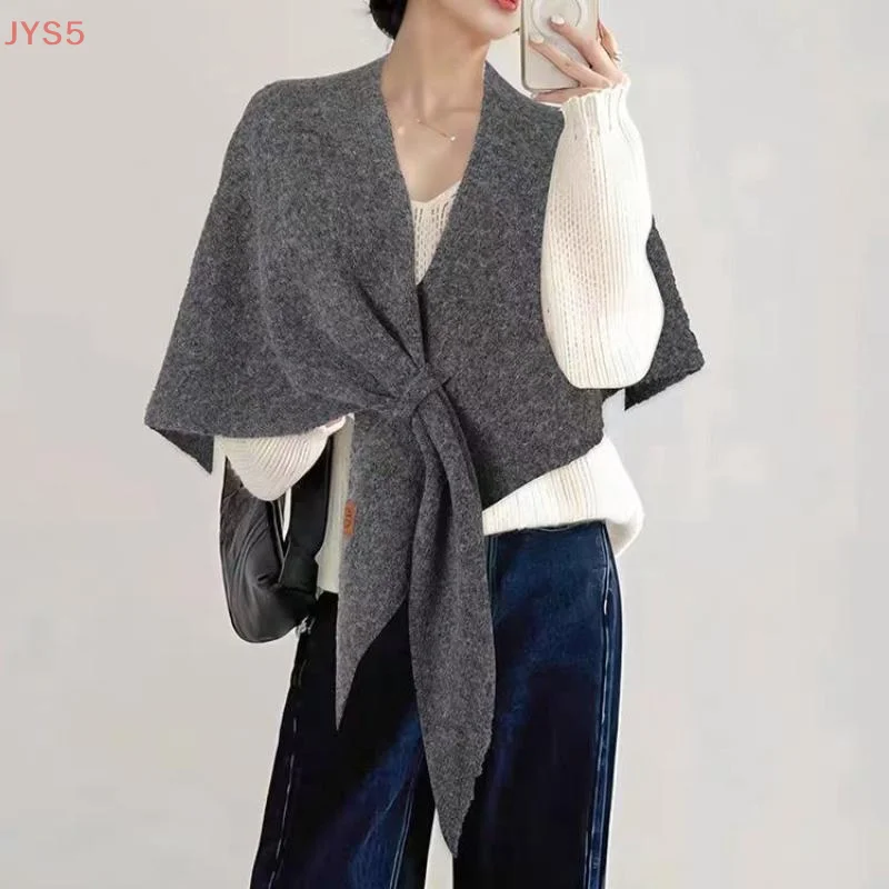 

【JYS5】Fashion Solid Color Knitted Shawl Soft Neck Wrap Sweater Shawl Cape Thickened Winter Warm Wool Blended Shawl