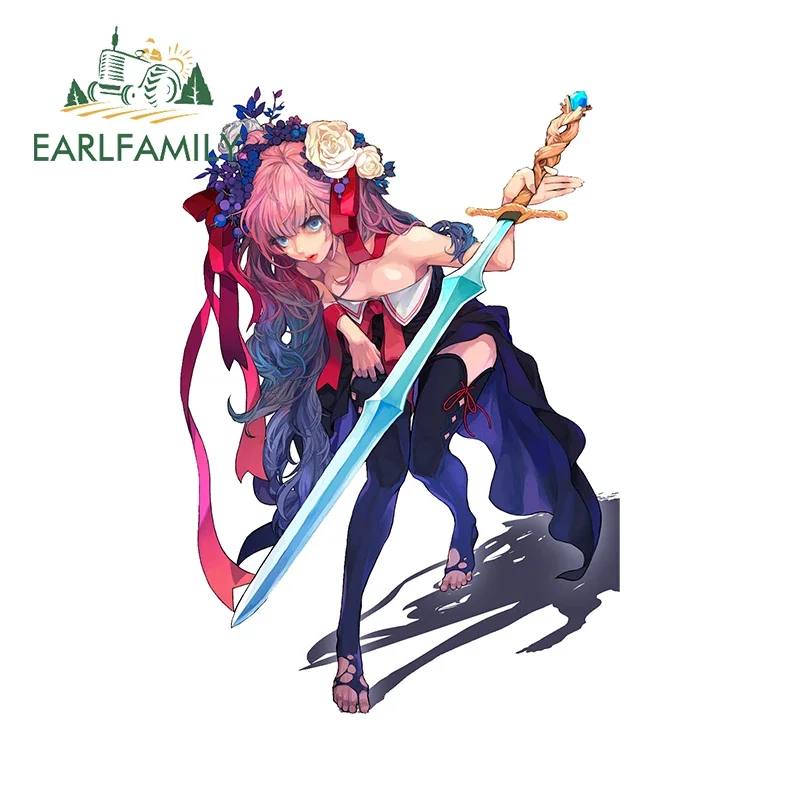 EARLFAMILY 13cm X 9.1cm For Sword Girl Funny Car Stickers JDM RV Refrigerator Decal Waterproof Occlusion Scratch Vinyl Car Wrap