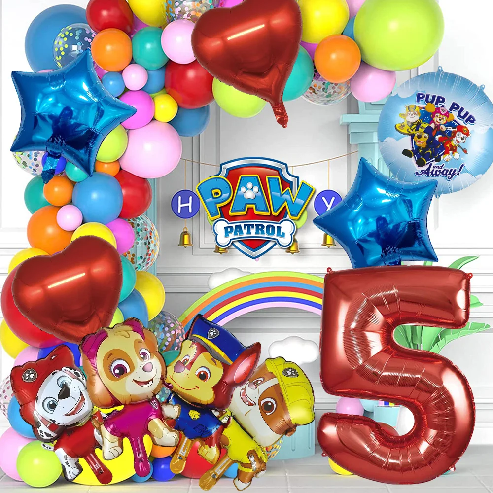 

Cartoon Dog Helium Balloon for Paw Patrol Theme Children's Birthday Party Decoration Number Heart Star Aluminum Foil Balloon