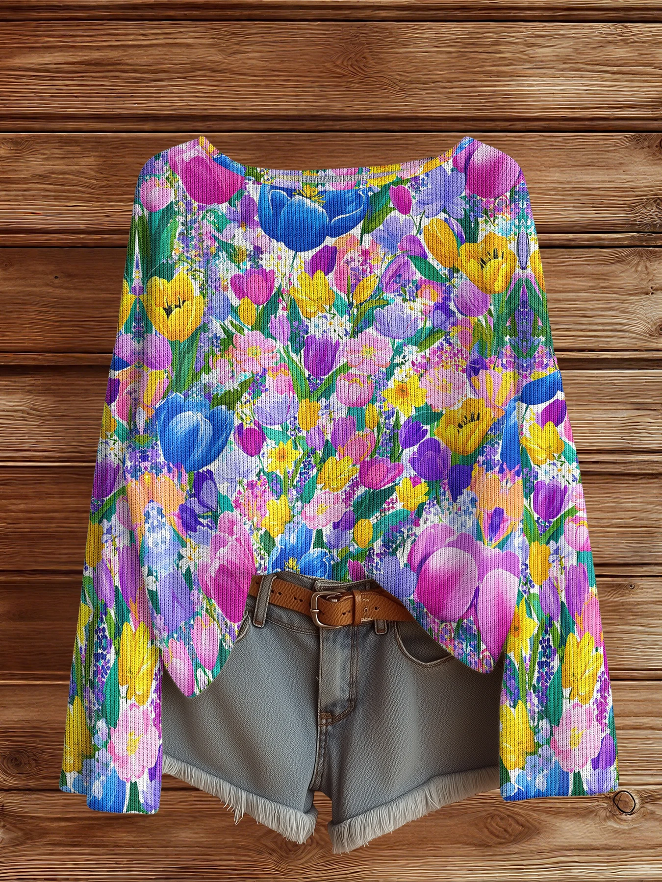 

Повседневные вязаные свитера с цветочным принтом для женщин, пуловер с круглым вырезом, свободный свитер с длинными рукавами, модные уличные джемперы, топы