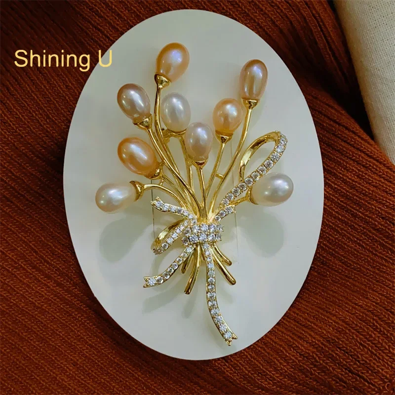 Shining u freshwater pearl bouquet brooch for women fashion overcoat accessory gift