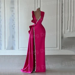 Simple Mermaid Women's Evening Dresses V Neck Customized Prom Gowns Sexy Sleeveless Shiny Side High Split Vestidos Para Mujer
