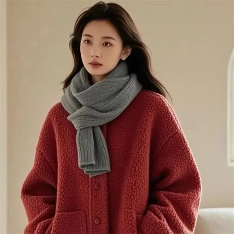 Autumn Winter Women Long Sleeves Jacket European Feminine Solid Color Particle Plush Outwear Ladies Fashion Loose Lamb Wool Coat