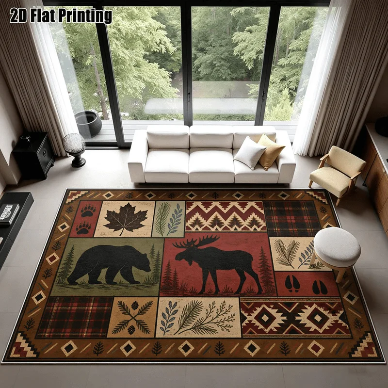 1Pc American Vintage Animal Patchwork Carpet, Machine Washable, Unique Decor, Essential for Retro Style Home, Suitable for Living Room, Bedroom, Entryway, Office, Hallway and Other Areas