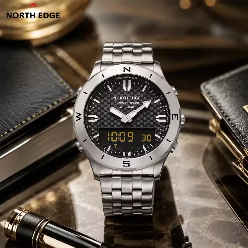Solar Powered Watch - NORTH EDGE SNOW-LEOPARD Herenhorloges Zonne-energie 316L