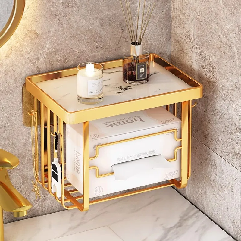 Light luxury bathroom tissue box Wall-mounted face towel storage box Reel non-punching face wipe cotton towel rack