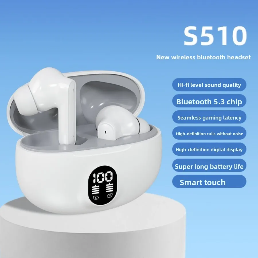 S510 TWS Bluetooth 5.3 Earphones W895B LED Display Long Battery Comfort Fit Ultra Low Latency AI Noise Cancelling Stylish Design